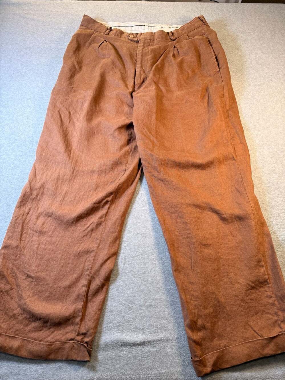 Syllables 100% Linen Brown Pleated Trousers Pants Size 34